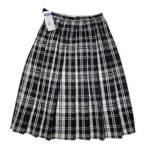 NWT VTG Pendleton Plaid Pleated Midi Skirt Black White 100% Virgin Wool Sz 12